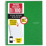Five Star Spiral Notebook + Study App, 1 Subject, Wide Ruled 8inch x 10.5inch Paper, Focused Notetaking, Includes 2 LineTracking Read