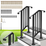 VIVOHOME 2-Pack Galvanized Steel Hand Rails for Outdoor Steps - 13.5 Curved Ends and Safety Balusters Exterior Railing Kit for P