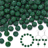 100 pcs 10mm Rhinestone Beads for Jewelry Making, Dark Green Shiny Round Shamballa Disco Beads Bulk, Sparkle Crystal Clay Christ