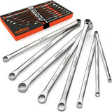 HORUSDY 8-Piece Extra Long Double Box-End Wrench Set, 12-Point Metric 8-24 mm, CR-V Steel, 15 Offset, Off-Corner Loading, with E