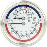PIC Gauges TRI-RC-3.25R-3.00-H Commercial Tridicator, Black Steel Case, Bronze Internals, Plastic Lens, 3.25 Dial, 3 Stem Length