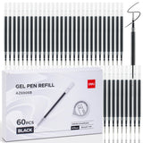 deli Gel Pen Refills, 60 Pcs Retractable Pen Refills Black Ink, Medium Point 0.7mm, Smooth Writing, Fast Dry, No Bleed for Journ