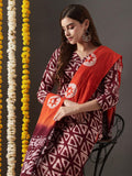 Anni Designer Women'S Cotton Blend Straight Printed Kurta With Pant & Dupatta (Karka Op-Wine-Kbv_M_Wine_Medium),Wine,M,,,