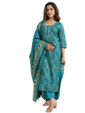 Libas Womens Printed Silk Blend Straight Kurta With Trousers And Dupatta