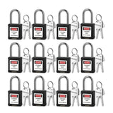 BOZZYS Lockout Tagout Locks 12-Pack|OSHA Black Loto Locks Keyed Different|2 Keys/Lock for Industrial Machinery & Electrical Pane