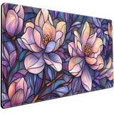 Floral Desk Mat Gaming Large Mouse Pad Desk Keyboard Pad, Long Computer Mat Faux Stained Glass Artistic Patterns Mouse Mat, Aest