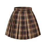 Girlss Short Pleated Plaid Costumes Skirt(Dark Brown Mixed White,Small)