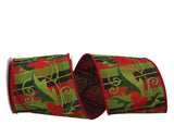 Reliant Ribbon Embroidered Holly Dupione Plaid Wired Edge Ribbon, 4 Inch X 5 Yards, Red/green