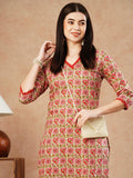 Anni Designer Women'S Cotton Blend Straight Printed Kurta With Pant (Balajyoti Red-Nw_L_Red_Large),Red,L,,,
