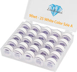 Simthread 25pcs 90WT White Prewound Bobbin Thread Size A Class 15 (SA156) with Clear Storage Plastic Case Box 60S/2 Compatible w