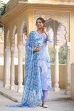 Anni Designer Women'S Cotton Blend Straight Printed Kurta With Pant & Dupatta (Sohini Purple-Nw_S_Purple_Small),Purple,S,,,