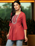 Libas Women'S Cotton Blend A-Line Kurtis (58237B_Rust Rust Xs