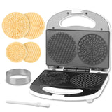 SugarWhisk Mini Pizzelle Maker Machine with a 3'' Cutter, Mini Stroopwafel Iron, Bake 2 x 4'' Pizzelles or 3'' Stroopwafels, Exc