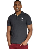 U.S. Polo Assn. Mens Slim Fit Solid Pique Shirt, Heather Dark Gray, Large