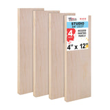 U.S. Art Supply Unfinished Cradled Wood Panels for Painting, 4 Pack of 4x12 inch - Studio Birch Wooden Canvas Boards 3/4 Deep -