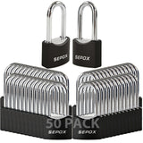 SEPOX50-Pack 1-9/16 Outdoor Padlocks, Keyed Alike, 1-5/8 Long Shackle, Black Powder Coated, Long Shackle Brass Cylinder for Gate