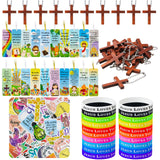 Cholemy 160 Pcs Christian Party Favor Include 20 Silicone Wristband 20 Bible Verse Bookmark 20 Jesus Keychain 100 Religious Stic