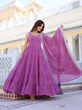Wedani Pink Georgette Solid Anarkali Kurta For Women,LIGHT PURPLE,XL,,,