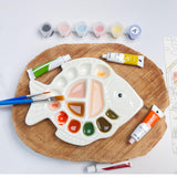 ANLYAWX Ceramic Watercolor Palette - Whimsical Fish Design Paint Tray with Tail Brush Rest & Golden Triangle Mixing Zone, White