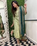 Anni Designer Women'S Rayon Viscose Printed Straight Kurta With Pant & Dupatta (Udh Pista_L_Pista_Large),Pista,L,,,