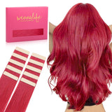 WENNALIFE Tape in Hair Extensions Human Hair Red Tape in Extensions, 10pcs 30g 24 inch