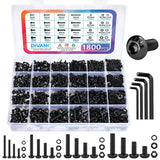 1800PCS Metric Screw Assortment, Metric Bolt Assortment Kit M2 M3 M4 M5 Machine Screws with Lock & Flat Washers, Grade 10.9 Allo