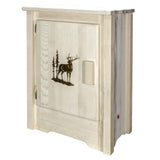 Montana Woodworks Homestead Collection Accent Cabinet With Laser Engraved Elk Design, Left Hinged, Clear Lacquer Finish