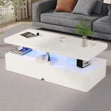 MXV Modern Coffee Table, 47 Inches Coffee Tables with 16 Colors LED Lights, 2 Tier Rectangular Center Table, Large Storage Space