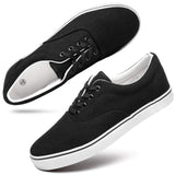 yageyan White Canvas Shoes for Mens Low Top Tennis Shoes Fashion Mens Canvas Casual Laced Up Sneakers(black08.5)-New