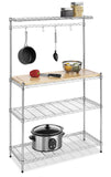 Whitmor Supreme Bakers Rack with Food Safe Removable Wood Cutting Board - Chrome