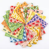 HunnmingRe 20 Pcs 10''x10'' Summer Fruit Quilting Fabric Square Lemon Strawberry Precut Quiltted Fabric Watermelon Pineapple Che