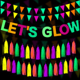 Outus Neon Party Supplies Includes Let's Glow Banner 20 Pieces Neon Paper Tassels and Neon Triangle Flag Glow in The Dark Party