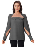 Deyeek Chemo Port Shirts for Women Chemotherapy Must Haves Tear Away Long Sleeve Dialysis Shirts with Arm Zipper Dark Gray 3XL