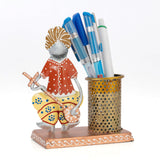 CraftVatika Metal Rajasthani Musician Pen Pencil Stationery Stand Holder Decorative Showpiece For Home Office Study Table Decora