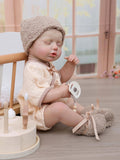 Cloveray Reborn Baby Dolls - 20 Inch Real Baby Dolls That Look Real, Full Body Vinyl Girl Doll in Beige Outfit with Accessories,