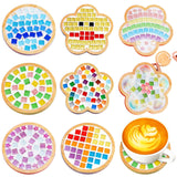 Reallnaive 8 Sets Christmas DIY Mosaic Tiles for Crafts Mixed Color Glass Mosaic Kits Xmas DIY Coasters Kit Make Your Own Staine
