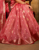 Satrani Womens Banarasi Silk Blend Saree (2786S106N_Coral Pink)