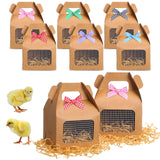 Maitys 6 Pcs Chicken Party Favor Boxes Foldable Chicken Box with Raffia Grass Bowknot Paper Straw Farm Animal Gift Treat Goodie