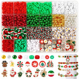 UPINS 2100PCS+ Christmas Bracelet Making Kit, Christmas Red Green White Gold Clay Beads for Friendship Jewelry Making Holiday wi