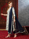 Gosriki Women'S Cotton Blend Printed Straight Kurta With Pant & Dupatta (Gta Navy-Jl-Gs_M_Navy Blue_Medium),Navy Blue,,B0D73WDRFT