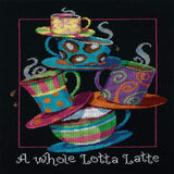 Dimensions A Whole Lotta Latte Counted Cross Stitch Kit, 14 Count Black Aida, 11 x 14