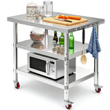 DWVO 30x24in Stainless Steel Table, NSF Metal Prep Worktable with 2 Adjustable Shelves & Wheels for Kitchen Restaurant Hotel Gar