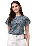 Wedani Women'S Casual Short Sleeves Round Neck Foral Top (Large Grey),Grey,L