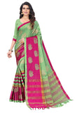 DHRUVI TRENDZ Womens Banarasi Cotton Saree With Blouse Piece (Dt-S181_Green)