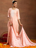 Libas Women'S Silk Blend Yoke Design Kurta Set (Gs980_Peach Peach 2Xl