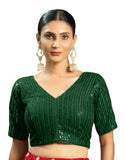 Pujia Mills Women'S Indian Ethnic Wear Designer Silver Sequence With Matching Embroidered Work V Neck Half Sleeve Readymade Padd