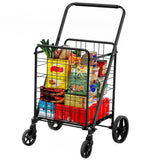 YITAHOME Folding Shopping Cart with Wheels, Large Rolling Grocery Cart, Reinforced Mesh Bottom, Foldable Utility Cart for Grocer
