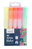 Brustro Acrylic (Diy) Marker Neon - Set Of 5 (Fluorescent Shades), Tip Size - 2Mm |Water-Resistant,Matte Finish,Uv Resistant,Non