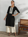 Libas Women'S Cotton Ethnic Motifs Straight Kurta (37251 Black Black M