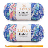 BATELO 2 Pack T-Shirt Yarn for Beginner Crochet Bags/Basket/Coaster, 400g/144yds High Elastic Thick Polyester Fabric (Spray Rain